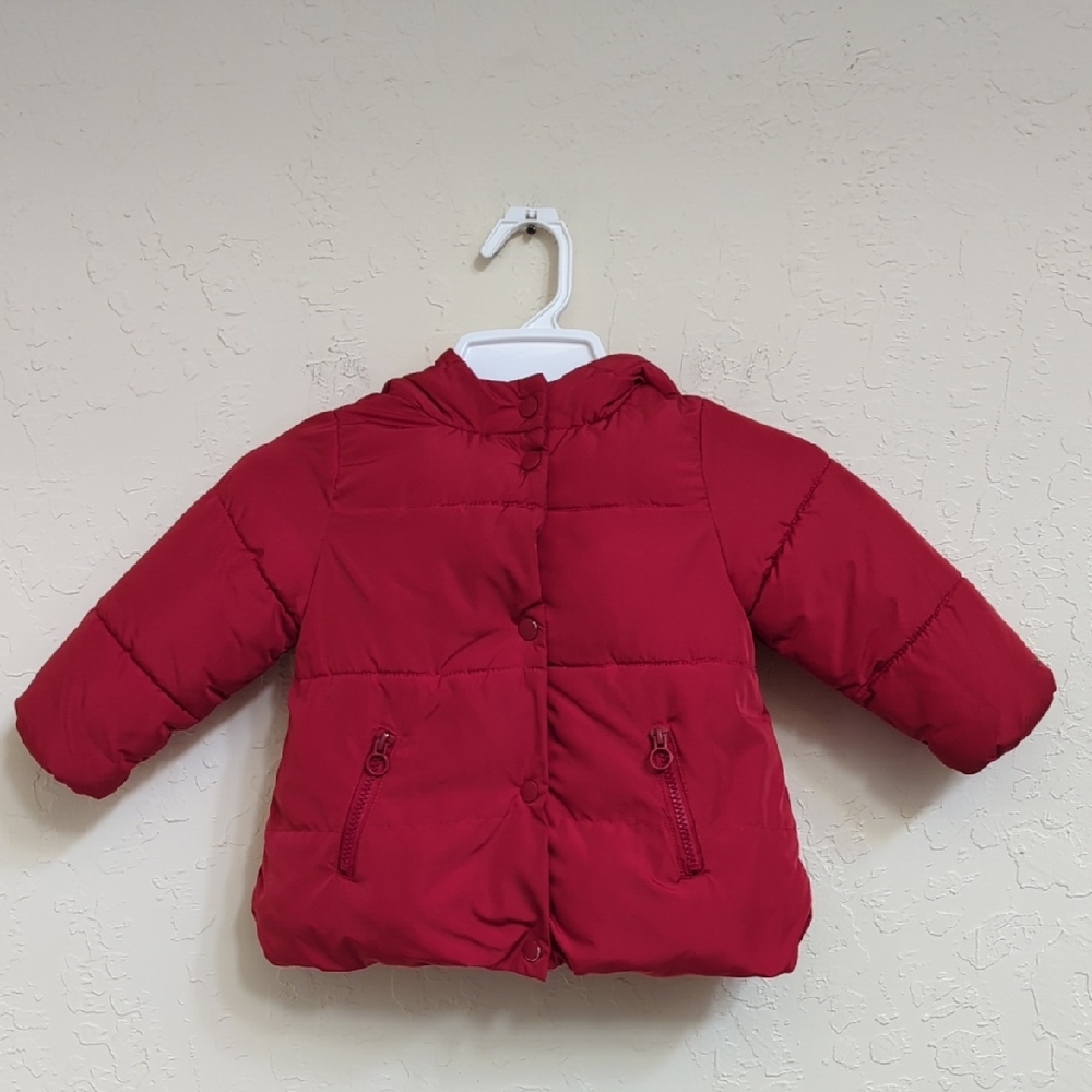 Zara Baby Girl Red Puffer Jacket with Hood Size 18-24 Months